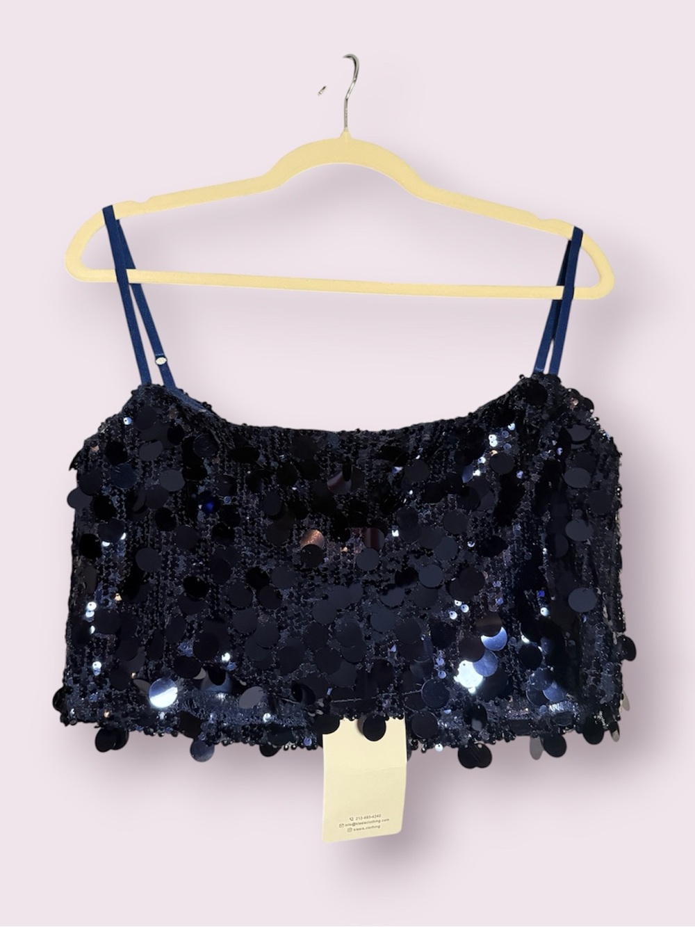 Klesis Midnight Blue Large Paillette Disc Sequin Cami Crop Top Size Small